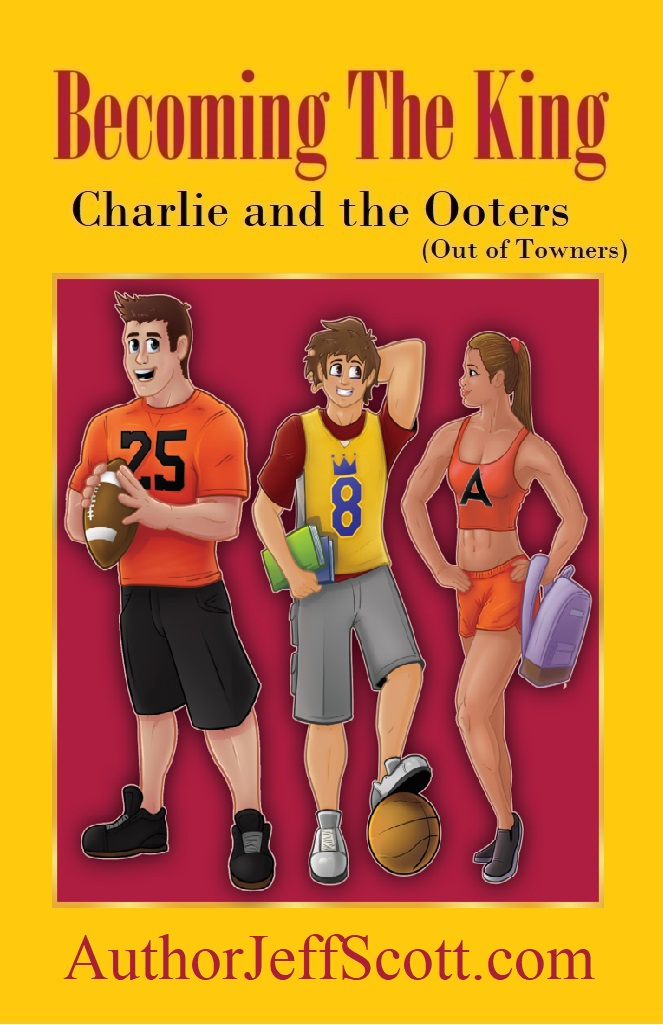 Three friends stand idle in a pose depicting what each is good at, football, basketball and track