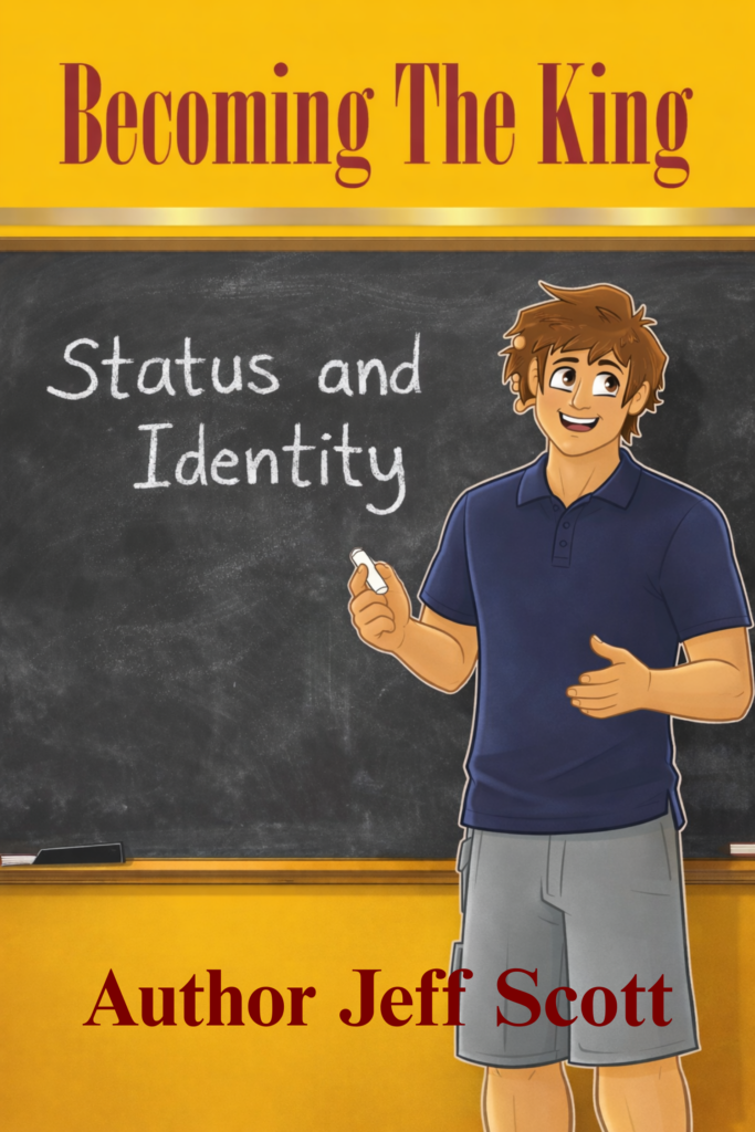 Charlie standing in front of a classroom chalk board