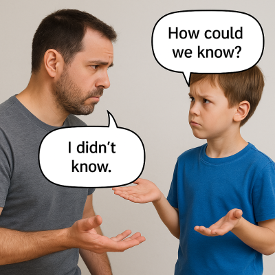 Man seeing himself as a boy and admitting they didn't know